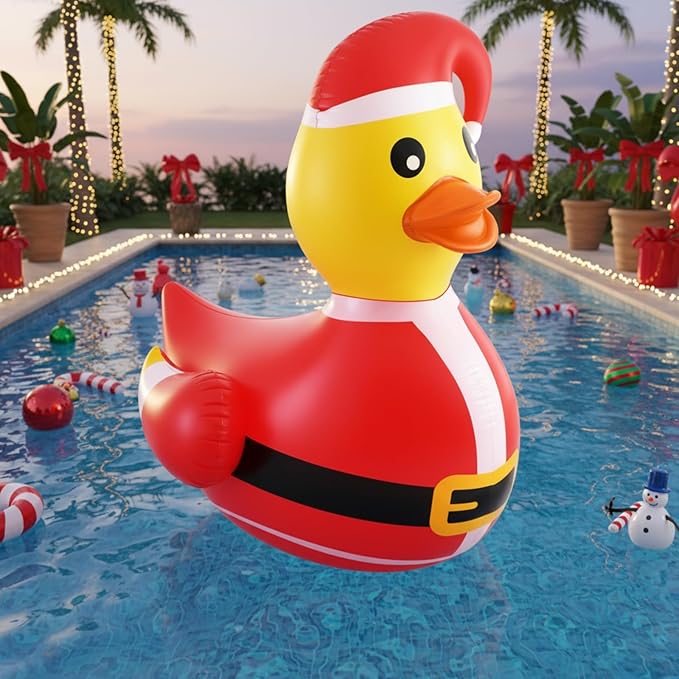 Hungdao 1 Pcs 4 Feet PVC Christmas Giant Inflatable Duck Huge Rubber Large Blow up Duck Christmas Pool Floats for Xmas Holiday Indoor Outdoor Pool Decorations (Santa Claus)