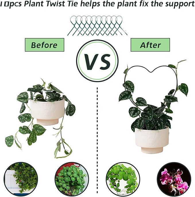 Legigo 2 Pack Black Metal Plant Trellis for Climbing Plants- 13" Iron Heart Trellis Plant Vine Stem Support Wire, Plants Climbing Holder Rack with 10 Plant Twist Tie for Potted Plants Flowers Indoor