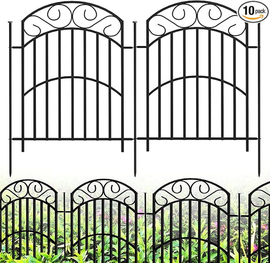 10 Panels 32in(H) Decorative Garden Fence, Total 22.5ft L Heavy Duty Iron Metal No Dig Animal Barrier Fence, Garden Border Fencing, Temporary Dog Fencing Outdoor for Yard