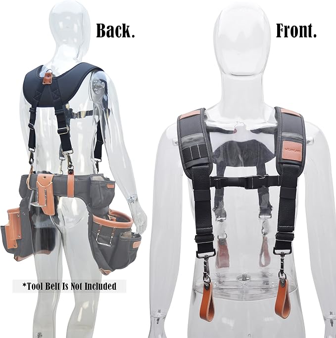 WELKINLAND Heavy-Duty leather tool belt suspenders, Leather tool bag suspenders, Carpenter suspenders, Construction tool belt for men