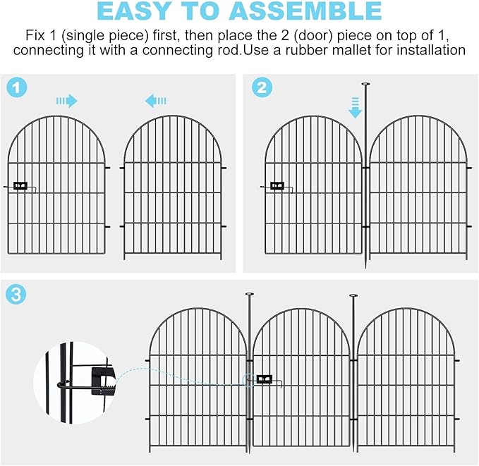 Tall Garden Fence with Gate, 32 in(H) x35 Ft(L) Garden Fencing Animal Barrier, 16 Panels Dog Digging Fences Barrier, Black Rustproof Flower Fence Border, Flower Bed Fencing for Outdoor Yard