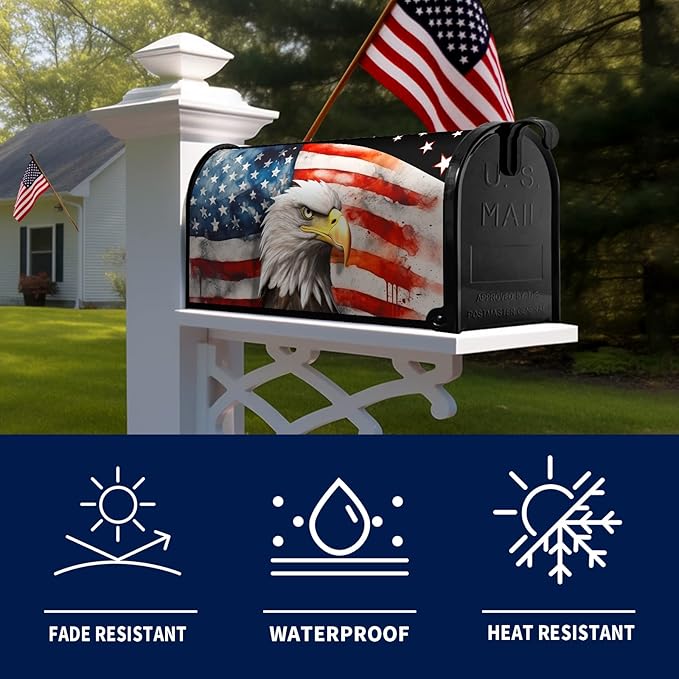 Magnetic Mailbox Covers Standard Size 21x18 Inches American Eagle Flag Waterproof Mailbox Post Magnet Wraps Patriotic Labor Day Letter Box Covers for Home Garden Yard Decor