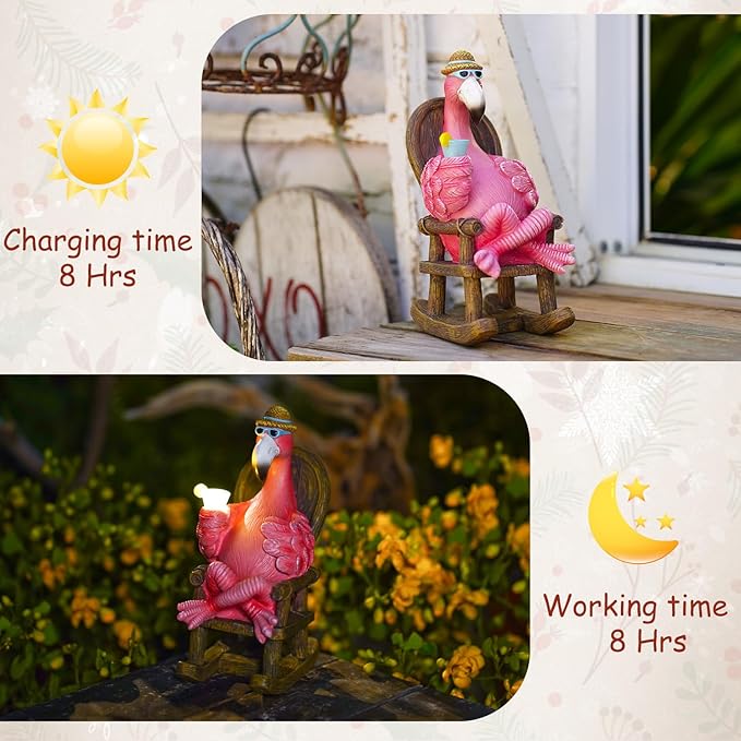 Flamingo Statue for Outdoor Garden Statue - Resin Flamingo Fairy Garden Decor - Suitable for Home Desk Garden Lawn Patio Porch Decor, Unique Gifts for Mom Grandma (8.1 inch)
