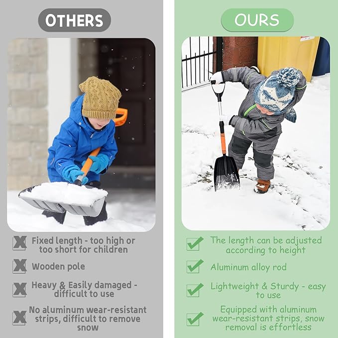 2 Pack Kids Snow Shovel, Lightweight Aluminum Snow Shovels with Adjustable D-Grip Handle, Detachable Parent-Child Playing Snow Removal Winter Emergency Tools Ice Shovel for Cars Driveway Garden
