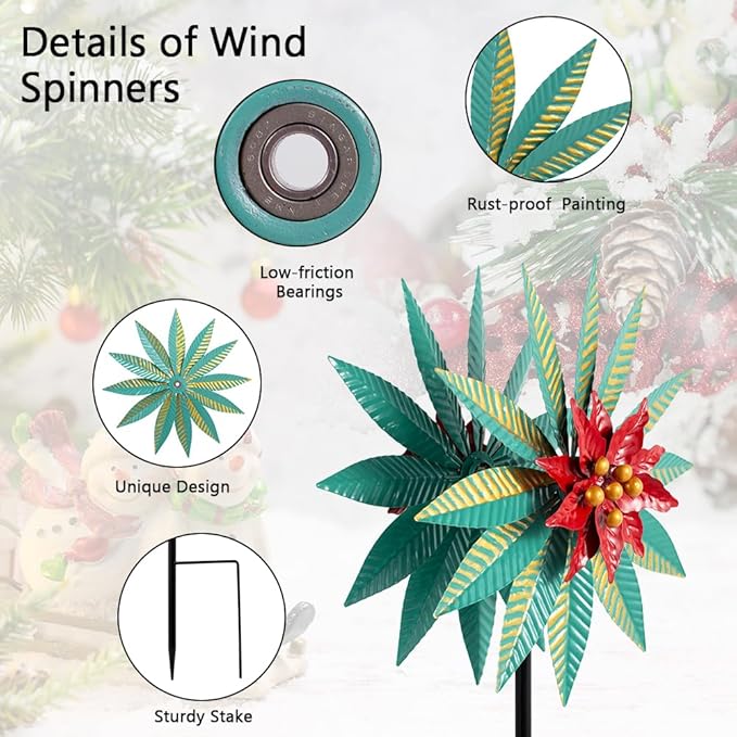 Christmas Wind Spinners Outdoor,57.9 Inches Metal Wind Spinners for Yard and Garden Xmas Windmill for Patio,Lawn & Yard