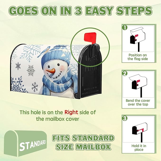 Winter Snowman Mailbox Cover Blue Bird Mailbox Covers Magnetic Snowflake Post Letter Box Cover Standard Size 21x18 inch for Garden Outdoor Yard Decor White