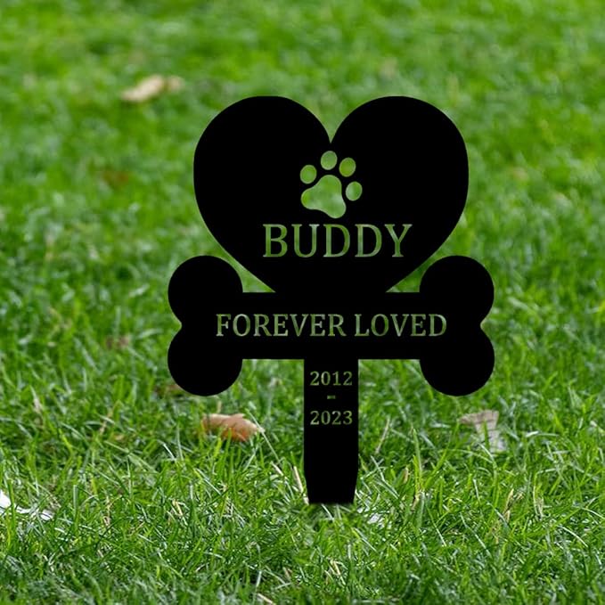 Personalized Cat Dog Memorial Stake Grave Marker Outdoor Cemetery Burial Marker, Custom Metal Cat Dog Pet Memorial Garden Sign with Paw, Pet Sympathy Gifts