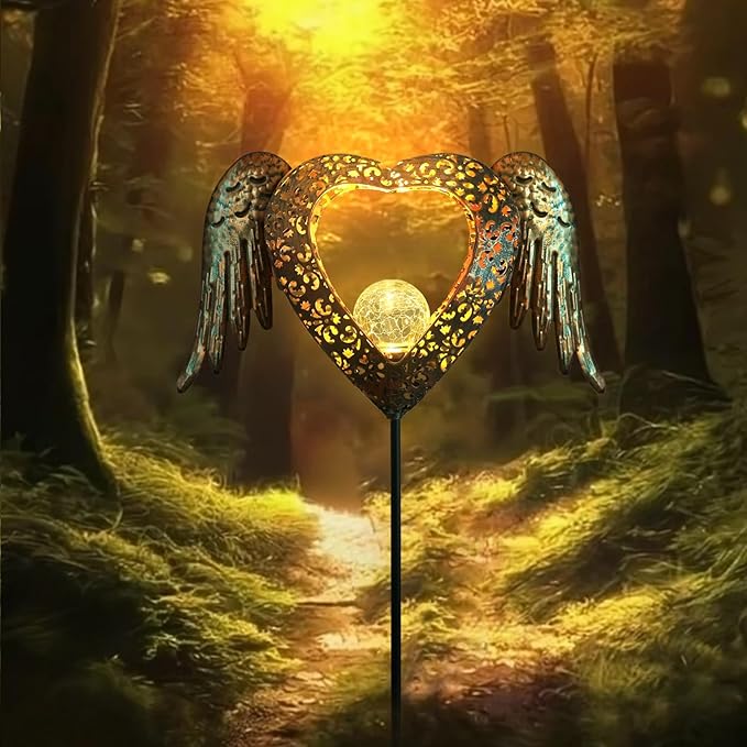 KAIXOXIN LEDs Solar Stake Lights for Garden Metal Warm White, Memorial Gift - Perfect as Remembrance & Sympathy Gifts (Heart-Bronze)