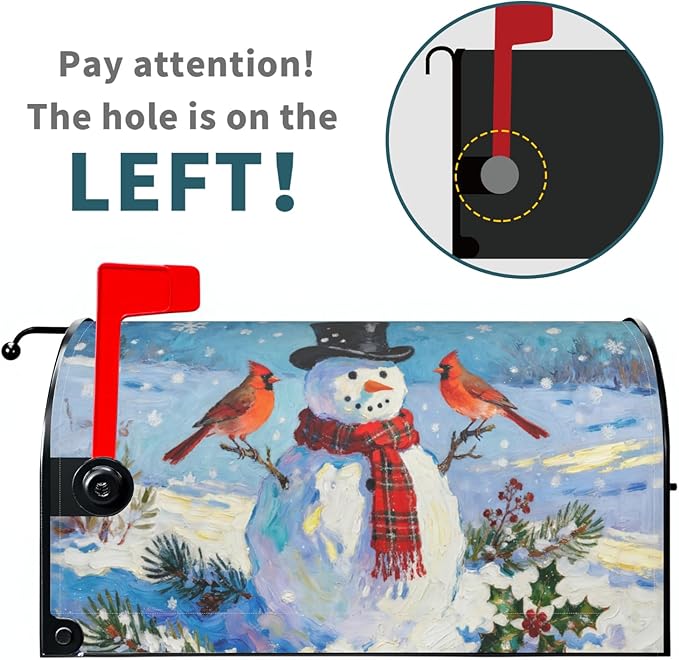 Winter Snowman Large Mailbox Covers Magnetic Oversized Blue White Red Cardinal Bird Christmas Holiday Outdoor Decorative Seasonal Letter Box Cases for Home Garden Outside Decor, 25.5x21 Inch