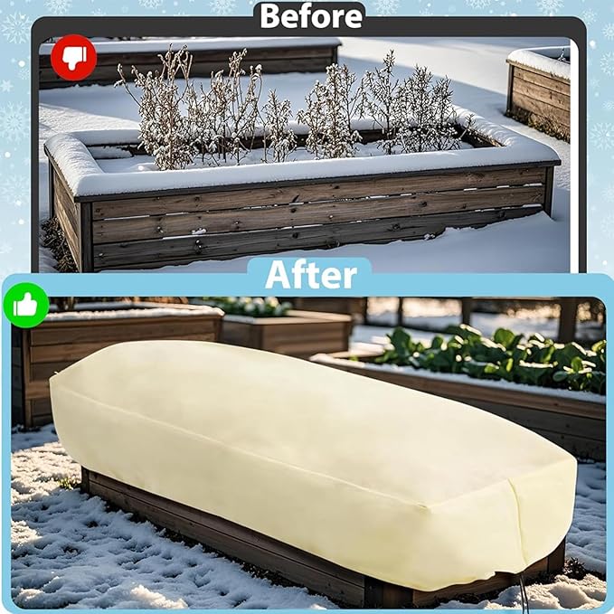 Plant Frost Protection Cover,Plant Frost Cover for Garden Protection, Rectangular Planter Blanket with Drawstring, Winter Garden Netting, 68.8 x 17.7 x 15.7 Inch, 4 Pack
