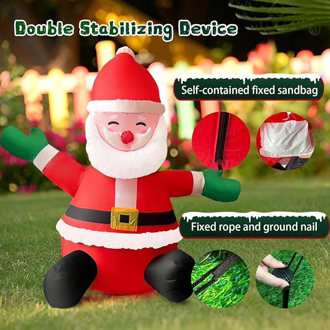 HONGLAND 5FT Christmas Inflatables Sitting Santa Claus with Built-in LED Lights, Outdoor Decorations for Yard Garden, Weatherproof Holiday Decor for Christmas Party