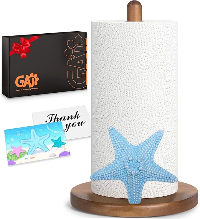 Starfish Ocean Decor for Kitchen & Bathroom, 3D Starfish Gifts for Women, Cute Wooden Paper Towel Holder, Kitchen Accessories, Housewarming Gifts