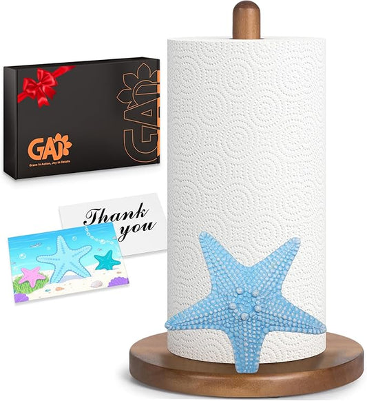 Starfish Ocean Decor for Kitchen & Bathroom, 3D Starfish Gifts for Women, Cute Wooden Paper Towel Holder, Kitchen Accessories, Housewarming Gifts