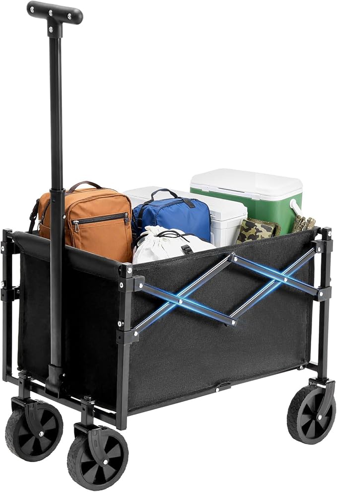 NEWBULIG Collapsible Wagon Cart with Wheels Foldable - Folding Utility Heavy Duty Wagons Carts for Grocery Sports Garden Shopping Camping Wheelbarrows