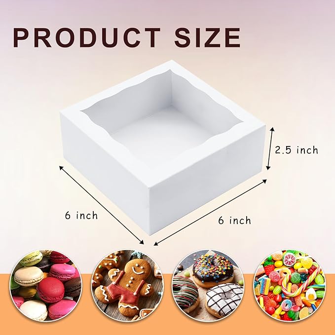 20pcs Cookie Boxes 6x6x2.5 Inch Bakery Boxes with window Chocolate Covered Strawberries Box Treat Box for Mini Cake Macaroon Dessert Pastry Muffins