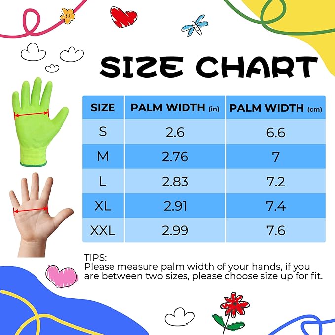 HANDLANDY 2 Pairs Kids Gardening Gloves, Toddler Children Garden Yard Work Outdoor Playing Gloves, Rubber Coating, for Girls Boys Youth (Size M, Green)