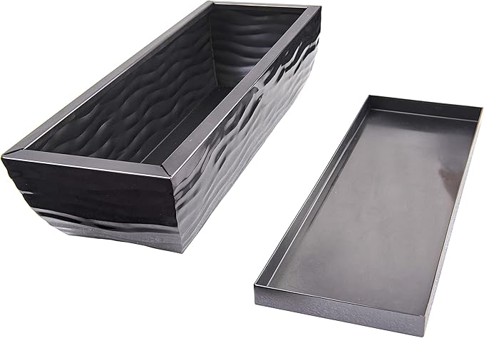 H Potter Succulent Planter Rectangular Plant Pot Flower Indoor Outdoor Window Box (Black Nickel Large)