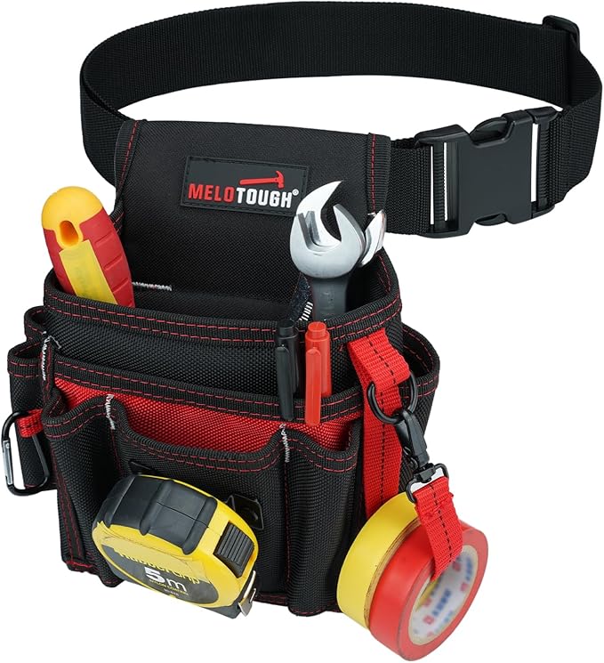 MELOTOUGH Electrician Tool Pouch with Belt Clip, 2 Inch Heavy Duty Work Belt Set for Men, Utility 13 Pockets Tool Pouch for Contractors & Roofing, Adjustable Carpenter Organizer Set