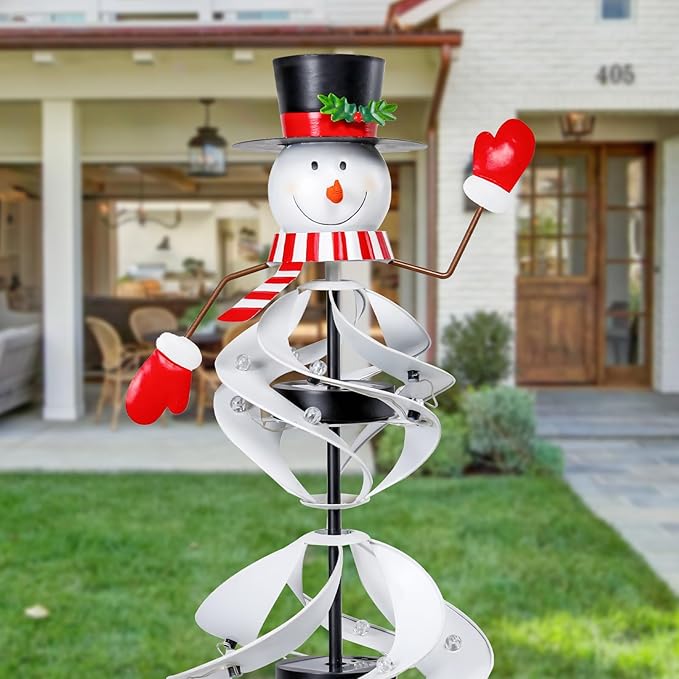 MUMTOP Solar Christmas Outdoor Decoration, Solar Powered Snowman Wind Spinner with LED Lights for Holiday, Party, Xmas, Yard, Garden