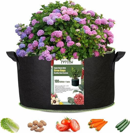 1-Pack 100 Gallon Plant Grow Bags, Thickened Nonwoven Fabric Pots with Handles,Durable Garden Planters Aeration Gardening Container to for Plants, Vegetables, and Flowers