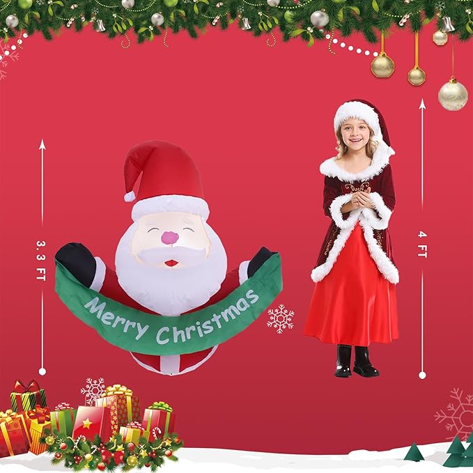 DearSun 3.5FT Christmas Inflatable Santa Claus with Build-in LED Lights Broke Out from Window, Blow up Christmas Inflatable Outdoor Indoor Decorations (Santa Claus Broke Window)
