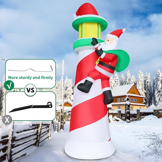 COMIN 10.1 FT Christmas Decorations Outdoor Inflatables Santa Claus Climb The Lighthouse Blowups with Built-in LEDs for Yard Party Lawn Decor