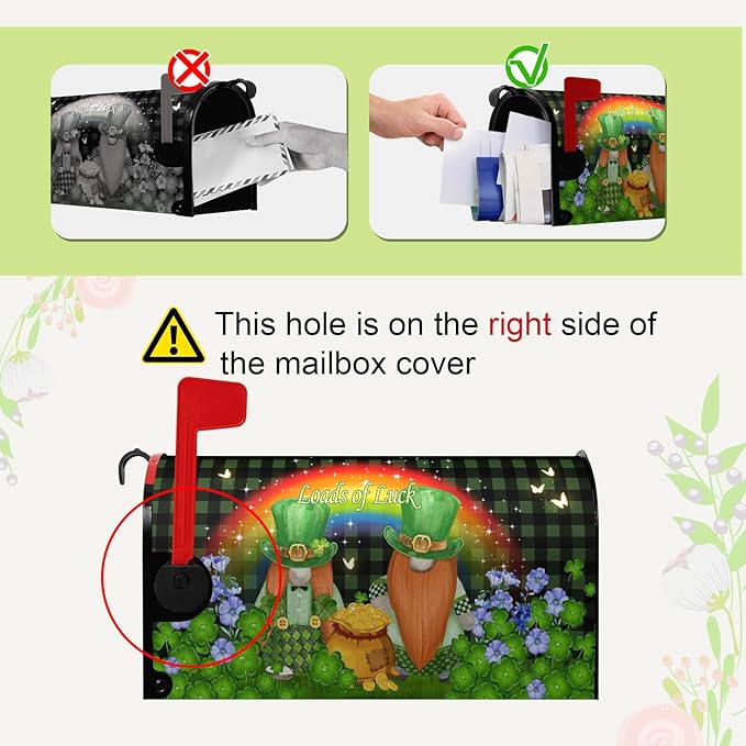 St. Patrick's Day Mailbox Cover Green Checkered Leprechauns Magnetic Mailbox Covers Gnomes Hat Shamrock Coin Clover Mailbox Wrap Rainbow Butterfly Loads of Luck Letter Post Box Cover