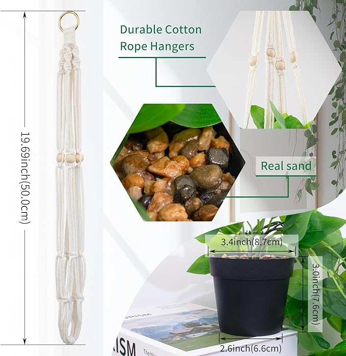 Fake Pothos in Rope - Hanging Pot, Artificial Pothos Plants for Home Decor Indoor Macrame Plant Hanger with Faux Vine Hanging Planter Greenery for Bedroom Bathroom Kitchen Office Decor