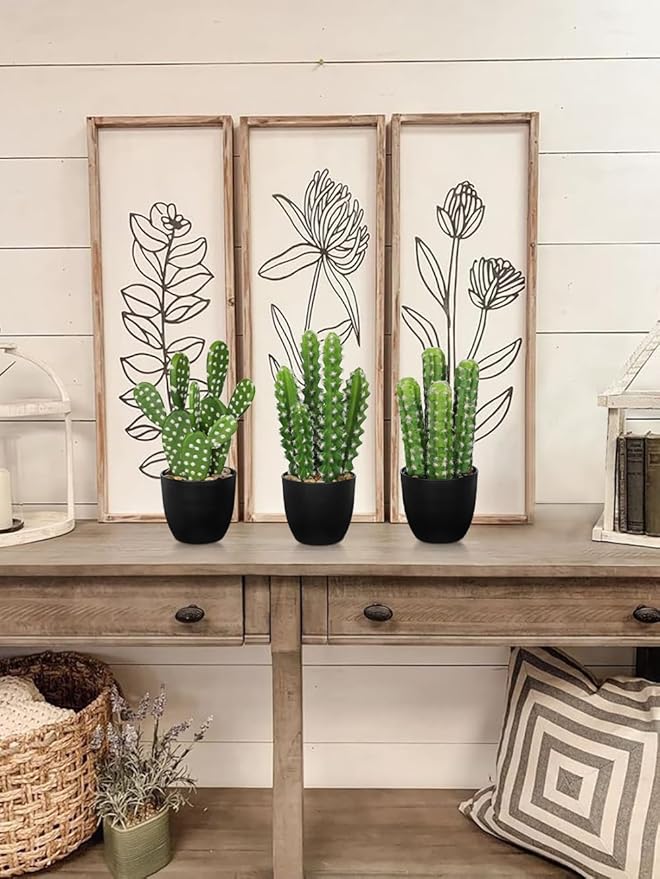 Artificial Cactus Plants 9.3 inch Small Faux Cactus Plants Indoor Fake Desert Cacti Succulents Plants Artificial Plant Indoor with Pot Cactus Decorations for Home Decor Office Desk Tabletop Shelf