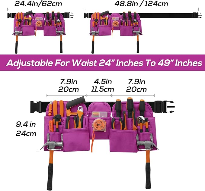 19 Pocket Tool Belts - Gardening Belt with Quick Release Buckle,Adjustable Utility Belt,Work Apron for Men and Women,for Gardening,Electrician,Carpenter,Construction Tool Belt,Gifts (Purple)