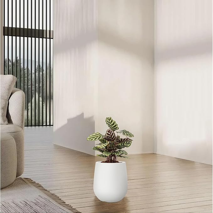 11.8" H Resin Tall Planters for Outdoor Plants, Modern Beige Round Tapered Plastic Flower Pot for Outdoor and Indoor Plants, Large Plant Pot with Drainage Holes and Rubber Plug for Home Garden Patio