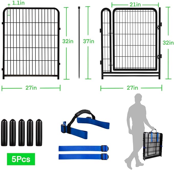 32 in(H) Garden Fence, 4 Panels Total 8.9 Ft(L), 21 in Wide Low Threshold Gate, Temporary Fence for Dogs Outdoor, Fencing for Garden Beds, Heavy Duty Metal Dog Fences, Animal Barrier Fences