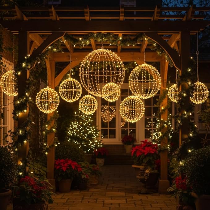 272 LED Christmas Ball Lights, 20 Inch Lighted Sphere Balls with 8 Lighting Modes & Timer, Waterproof for Outdoor Christmas Decorations Yard Porch Garden Patio Trees Holiday Lights Home Yard Display