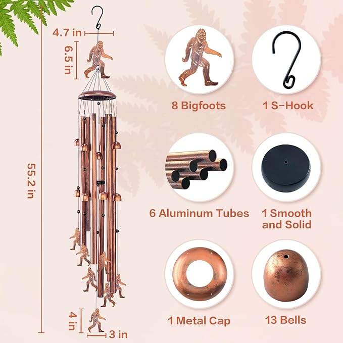 Extra Large Bigfoot Wind Chimes Outdoor Big Foot Sasquatch Gifts for Men Women Mom Dad Birthday Gardening Gifts Metal WindChimes for Outside/Indoors, Lawn, Patio, Yard Decor, Garden Decorations