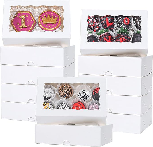 50pcs 7x4.3x2 Inches White Chocolate Covered Strawberries Cookies Cake Pop Truffle Cakesickle Charcuterie Bakery Boxes for Christmas Valentine's Mother's Day