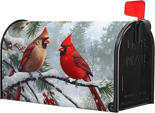 Cardinal Bird Mailbox Cover Winter Large Mailbox Covers Christmas Magnetic Mailbox Wraps Red Bird Dust-Proof Letterbox Cover Oversized-25.5" x21