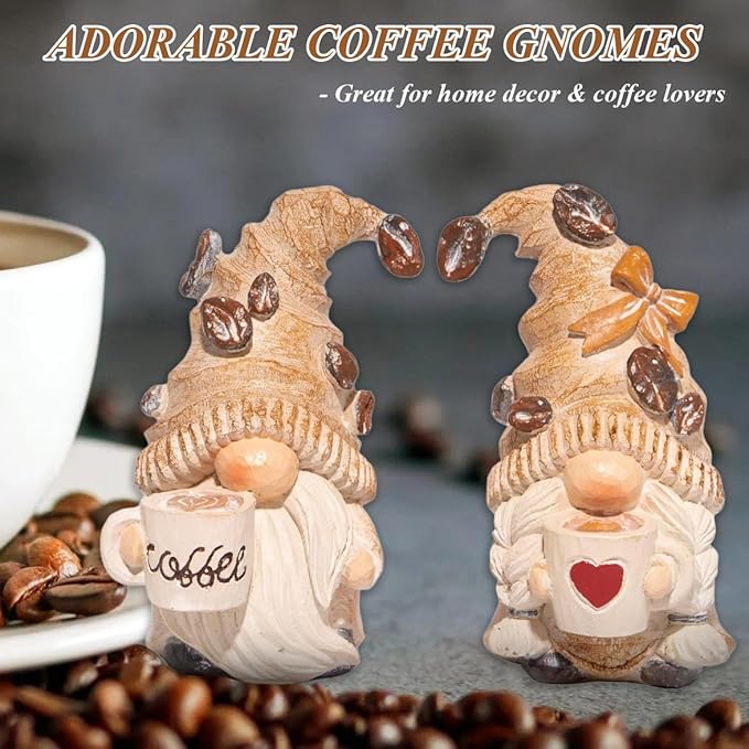 Hodao Coffee Gnomes Figurine, A Dreamy Decoration for Caffeine Lovers Exquisite Coffee Bean Hat & Warm Handcrafted Details Perfect for Bar, Home Decor, and Gift Choice