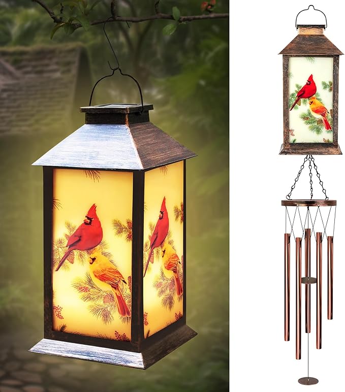 Cardinal Wind Chimes for Outside, 37" Hanging Memorial Solar Wind Chimes for Outside, Solar Lantern Christmas Cardinal Gifts for Women Mom Windchimes Outdoors for Patio Garden Decor Birthday