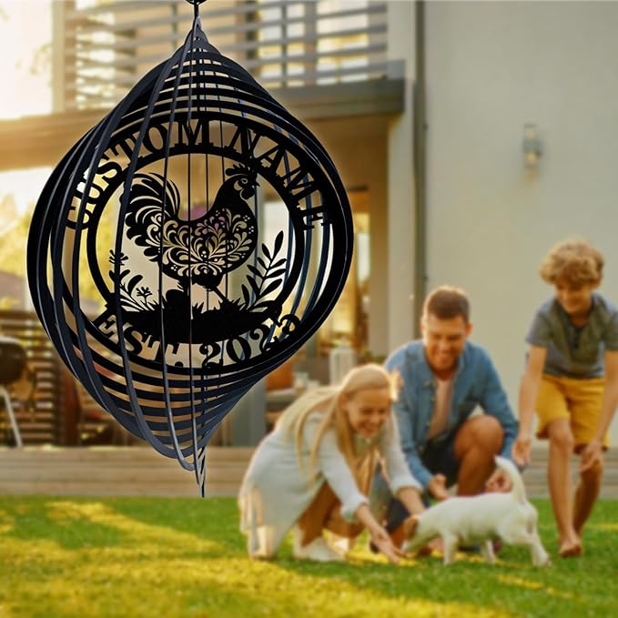 Personalized Metal Wind Spinners, Custom Name Garden Wind Spinners, Hanging Outdoor Decor, Farm Decor, Hanging Wind Spinner for Indoor Yard Lawn Patio Porch, Chicken Gifts for Women Men Color05