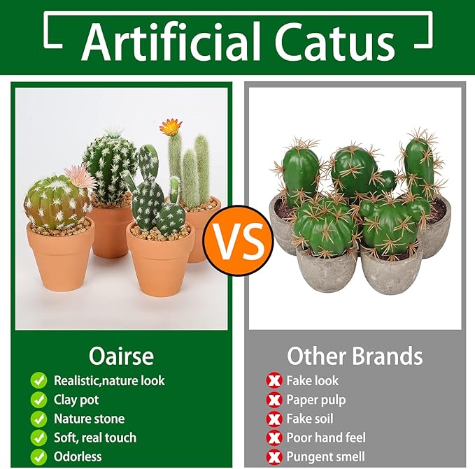 Oairse Mini Artificial Cactus Plants in Terracotta Pots 4 Pcs Potted Faux Succulents in Pots Fake Potted Plants Cactus Decor Small Artificial Plants for Home Decor Indoor Office Desk Tabletop Shelf