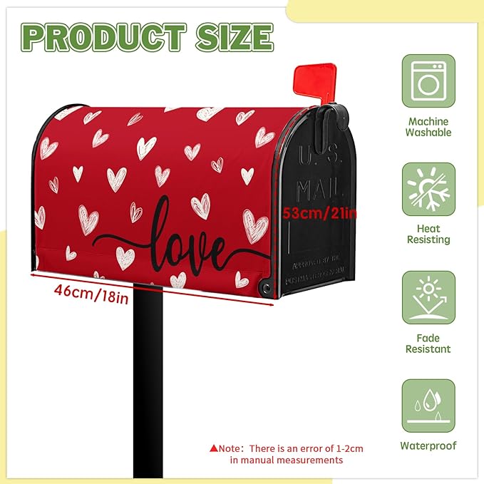 Valentines Day Magnetic Mailbox Covers Standard 18x21 Inch White Heart Love Holiday Anniversary Mailbox Post Letter Box Cover for Outdoor Garden Yard Decoration