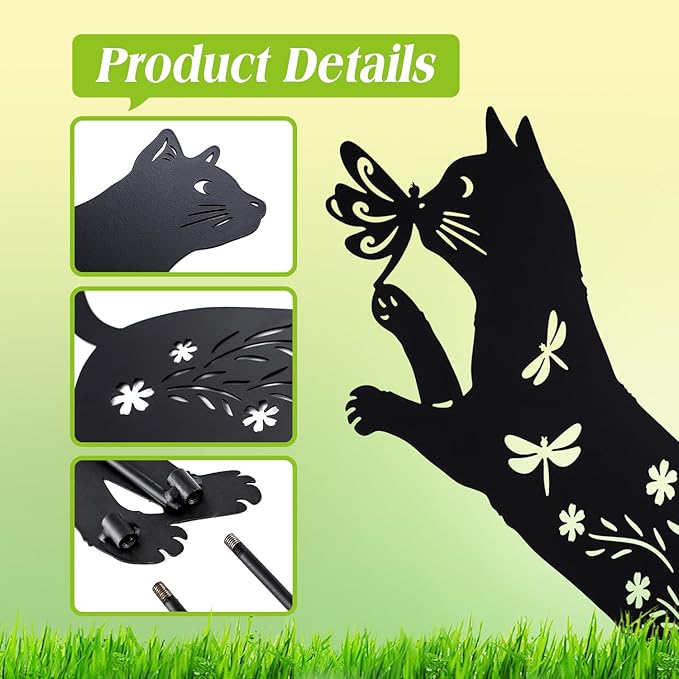 Cat Metal Garden Stakes Decorative Cat Gifts for Women/Men,Black Silhouette Statues for Yard Art,Outdoor Decor,Outside,Patio,Lawn Ornaments,Garden Decorations