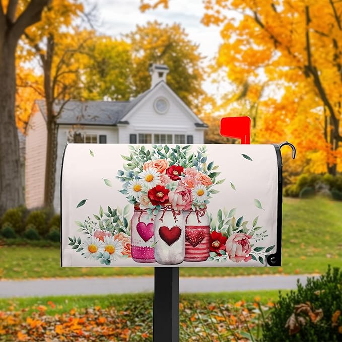 Mother’s Day Mailbox Covers Spring Floral Mailbox Cover Beautiful Jar Post Letter Box Cover Magnetic Standard Size 21x18 inch Decorations for Outside Garden for Mom