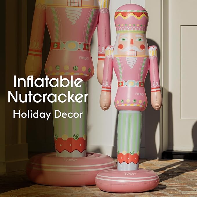 FUNBOY Pink Inflatable Nutcracker – 3.5ft Tall Indoor/Outdoor Holiday Decoration – Christmas Yard & Porch Decor