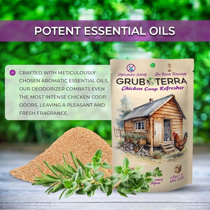 GrubTerra Chicken Coop Refresher Strongest Odor Eliminator for Cages, Pets, Runs, Multi-Purpose Zero Odor Neutralizer, Scent Remover Smell Control Solution for Clean Fresh Chicken Living Environment