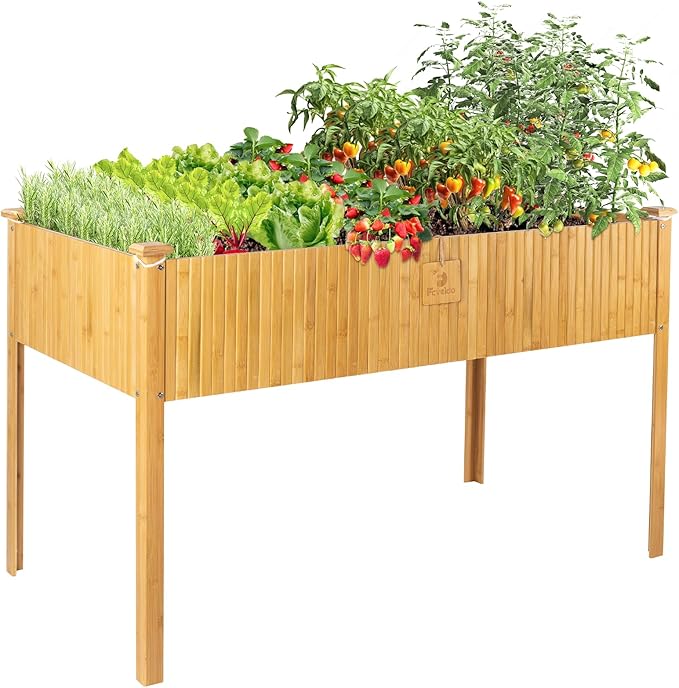 Bamboo Raised Garden Bed, Planter Boxes Outdoor, Garden Boxes Outdoor Raised. Standing Growing Bed for Growing Fresh Herbs, Vegetables, Succulents, Flowers (48x25x30 Inch)