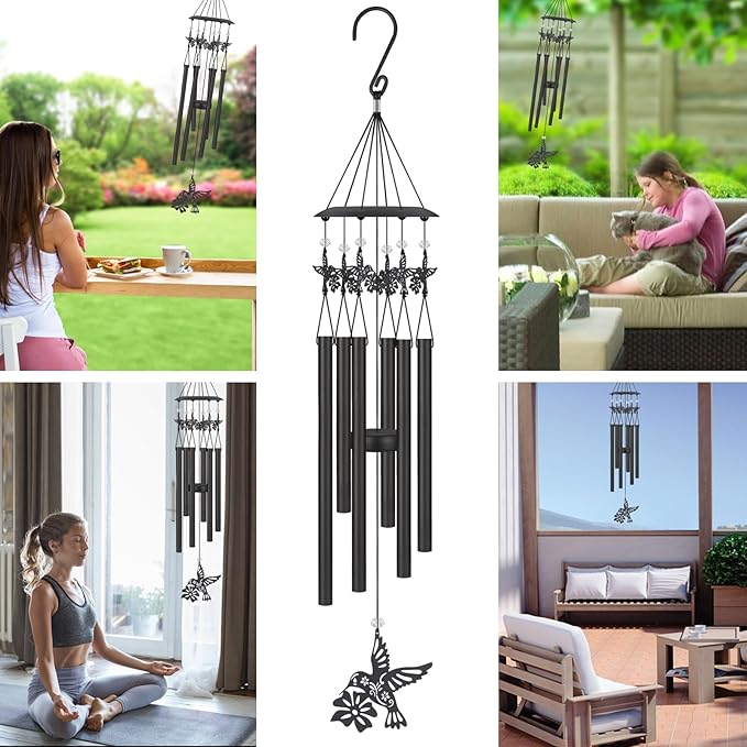 Hummingbird Wind Chimes for Outside,Sympathy Garden Decor Gifts for Women Mom and Grandma,Christmas Windchime in Loving Memory Outdoor Decoration for Yard, Patio, Porch, Lawn