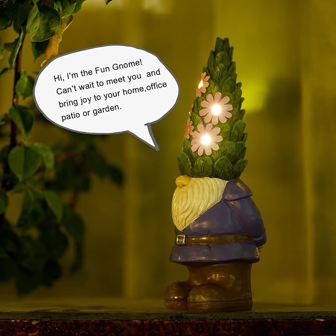 Nacome Solar Garden Outdoor Statues Gnome with Succulent and 7 LED Lights - Lawn Decor for Patio, Balcony, Yard Ornament - Chrismtas Gifts for Mom Grandma