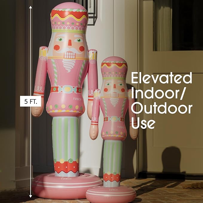 FUNBOY Pink Inflatable Nutcracker – 5ft Tall Indoor/Outdoor Holiday Decoration – Oversized Christmas Yard Décor