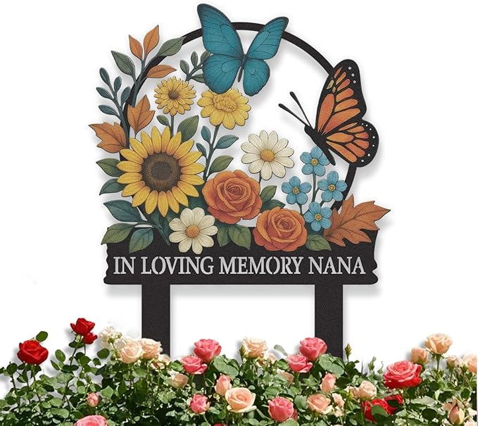 Personalized Garden Signs, Colorful Butterfly Garden Decor for Outside, Decorative Yard Stakes, Metal Yard Art, Patio Decor, Custom Last Name Sign, Lawn Art, Gardening Gifts Color04